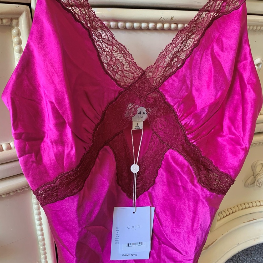 NWT Cami NYC Florentino Lace Triimmed Cutout Silk Camisole in Magenta - Picture 3 of 3